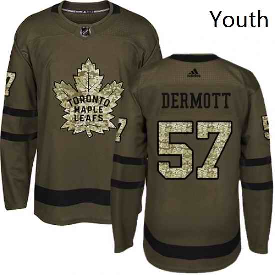 Youth Adidas Toronto Maple Leafs 57 Travis Dermott Authentic Green Salute to Service NHL Jersey